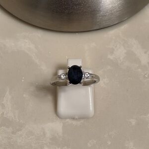 Silver CZ and Sapphire Oval Cut Ring Size 7.5